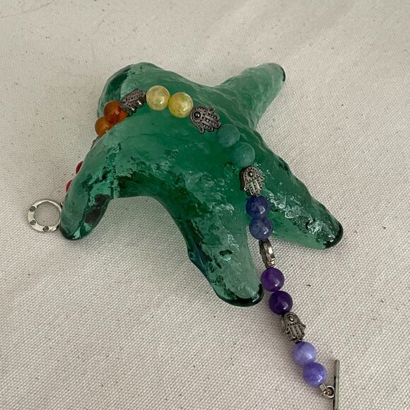 Yoga Chakra Bracelet Real Gemstones with Hamsa Hand Toggle Close - Picture 4 of 6